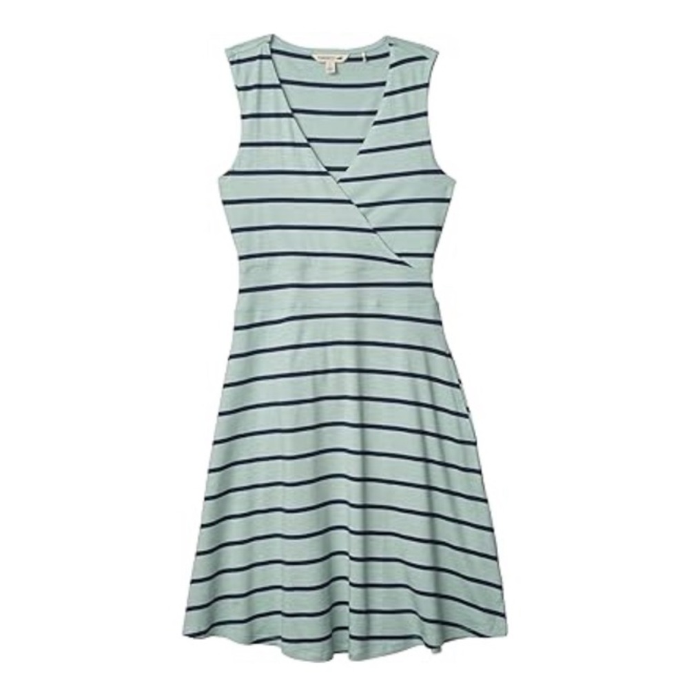 Toad & Co Cue Wrap Sleeveless dress Blue Surf wide stripe Medium sundress summer